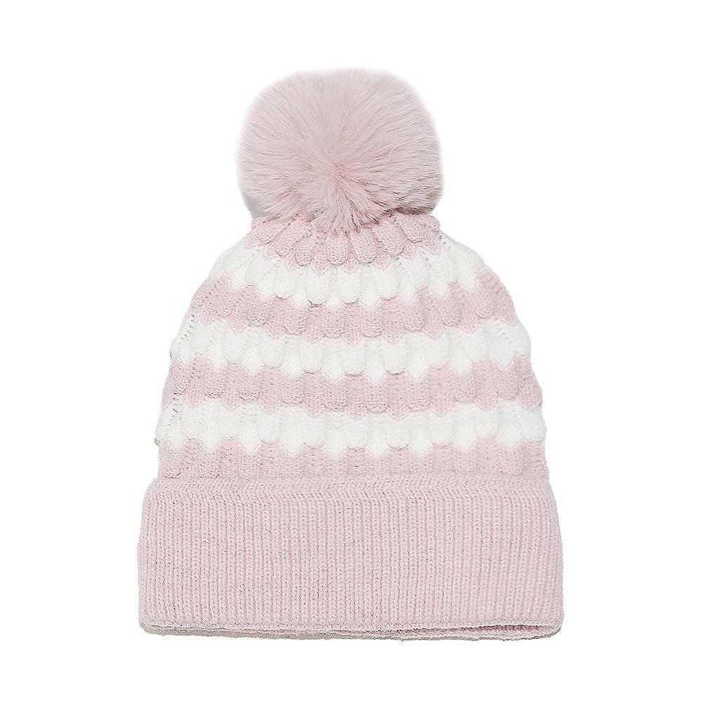 ins Japanese Korean version trendy versatile wool hat outdoor ski hat pullover ear protector bubble striped knitted hat women