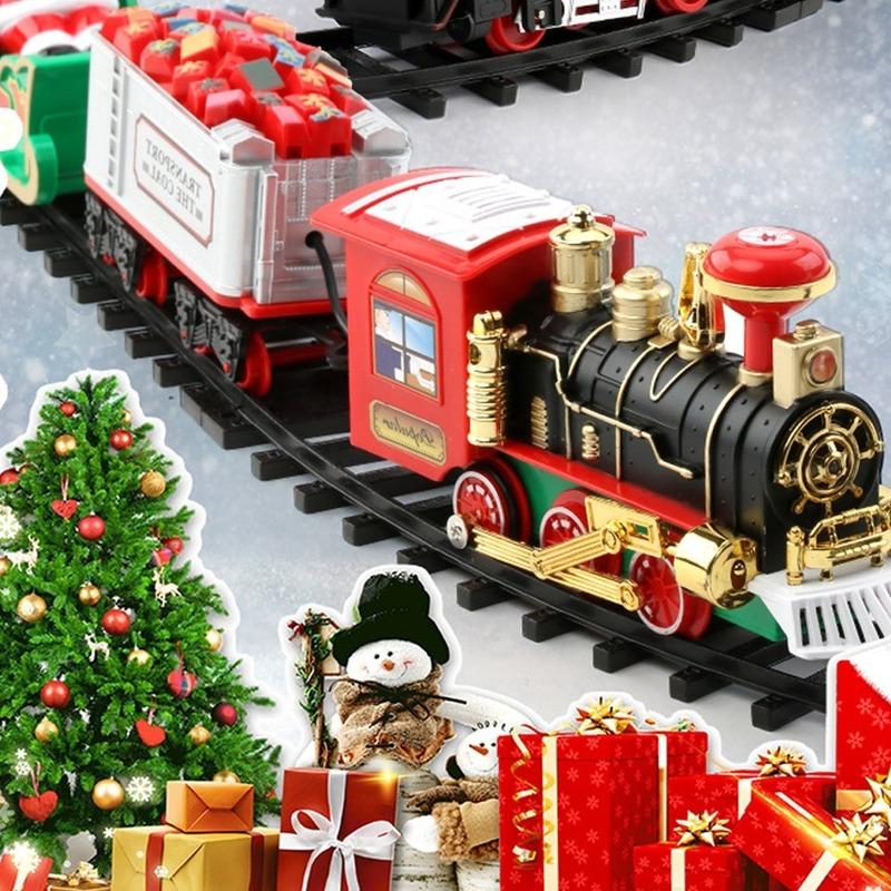 Christmas Tree Decor Train Track Frame Railway Car Sound Light Rail Car Festival Gifts Christmas Train Electric Toy Random Color