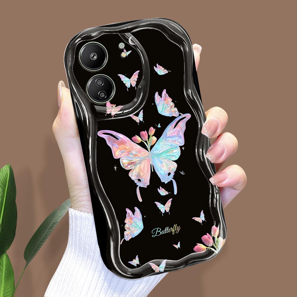 

Милый мультяшный узор, кремовая текстура, мягкий силиконовый чехол с волнистыми краями, чехол для телефона Xiaomi Redmi Xiaomi Poco C75 чёрный