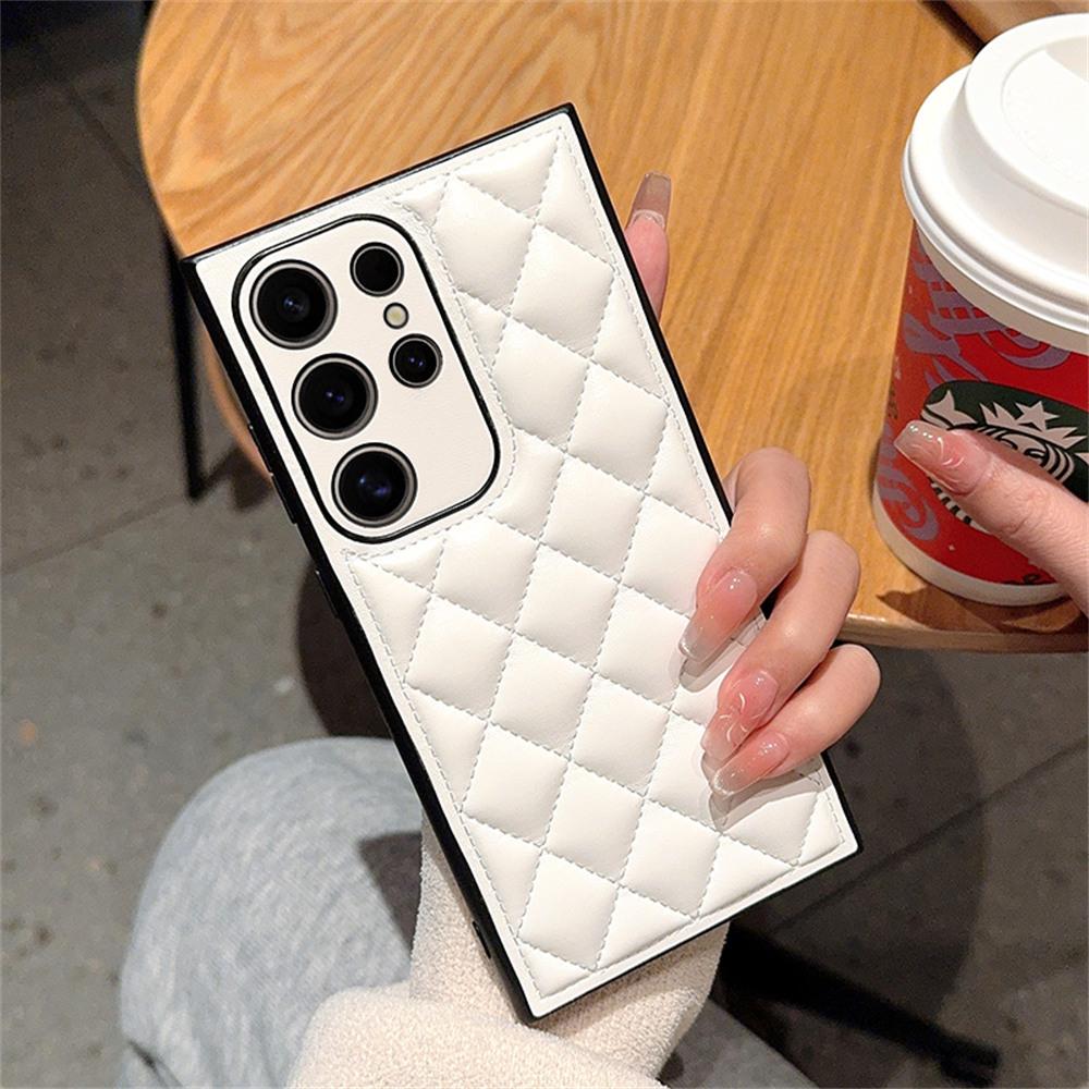 For Samsung Galaxy S24 Ultra Case Rhombus Stitching PU Leather + TPU Shockproof Phone Cover