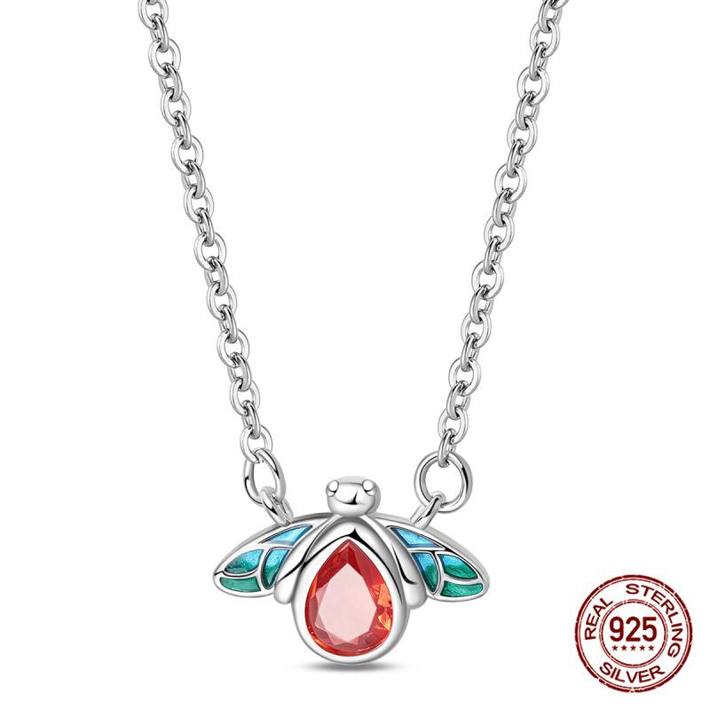 New Original 100% 925 Silver Firefly & Cross Guardian Pendant Women's Necklace Elegant Anniversary Birthday Gift