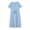 Ethnic Style Wooden Ear Neck Tie Waist Short Sleeve Midi Literary Vintage Dresses
