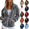 Sudadera con capucha para mujer, manga larga, con cremallera, ajuste relajado, capucha con cordón, suave terciopelo, ropa exterior para uso diario