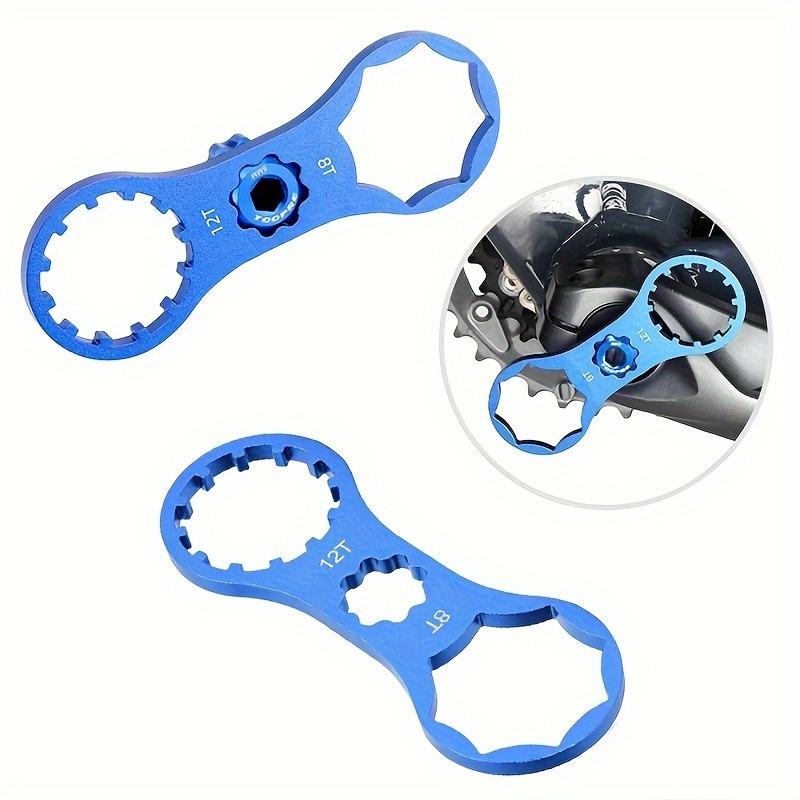 1 Pc Aluminum Alloy Bike Front Fork Repair Tool, Multi-Size Spanner Wrench for Fork Cap Removal & Installation, Blue, for Mountain & Road Bicycles MTB