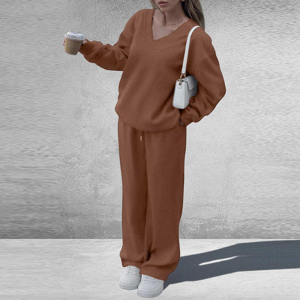 Women's Fashionable Long-sleeved Casual Two-piece Sweatshirt, Loose Wide-leg Pants And Sportswear Set