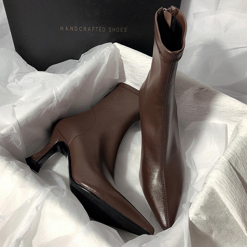 

Зимняя мода Ботильоны с острым носком Элегантные туфли на высоком каблуке из кожи 2025 года Трендовые дизайнерские туфли-лодочки Гладиаторские туфли-лодочки женские 39 светло-коричневого