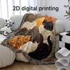 2D Digital Print Cat Flannel Blanket - Cute Creative, Warm Comfortable, Sofa/Bed/Office/Car/Camping, Seasonal Gift