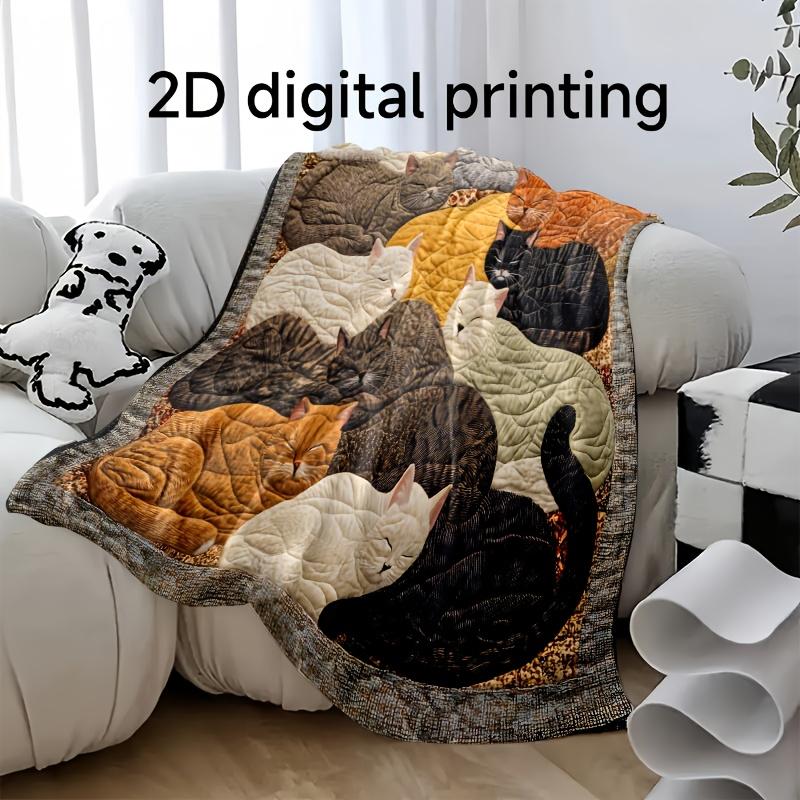 2D Digital Print Cat Flannel Blanket - Cute Creative, Warm Comfortable, Sofa/Bed/Office/Car/Camping, Seasonal Gift