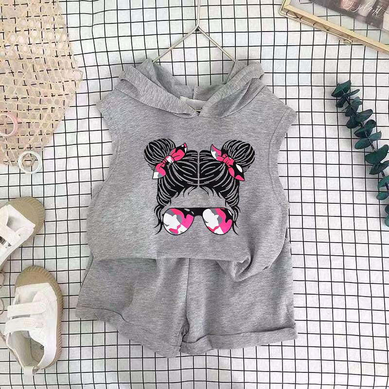 Girls Cotton Cartoon Print Tank Top And Shorts Set Fashionable Summer Two Piece Outfit For Kids