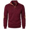Men's Stand Collar Sweatshirt Jacket Knit Elbow Patch Casual Jacquard Cardigan Hoodie