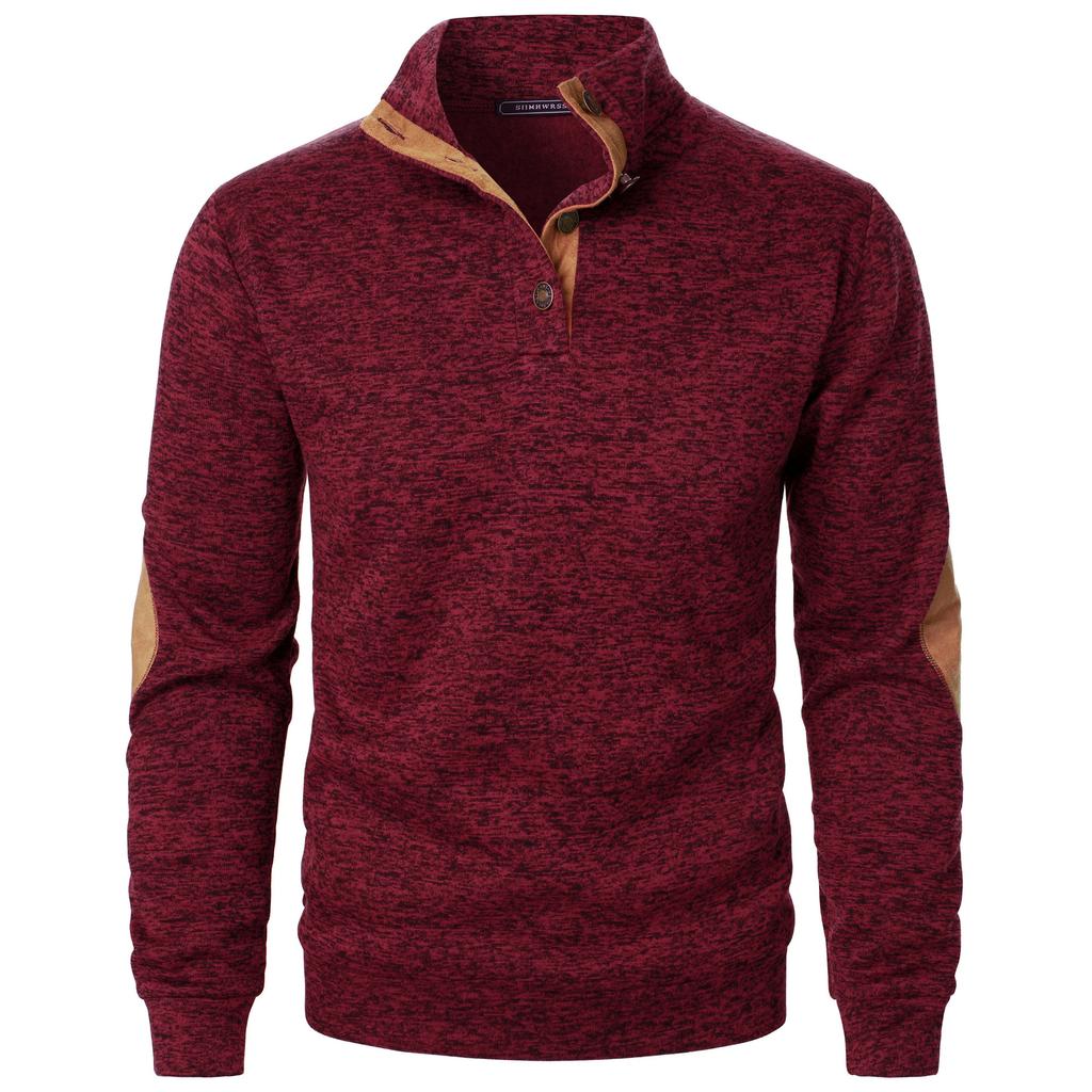 Men's Stand Collar Sweatshirt Jacket Knit Elbow Patch Casual Jacquard Cardigan Hoodie