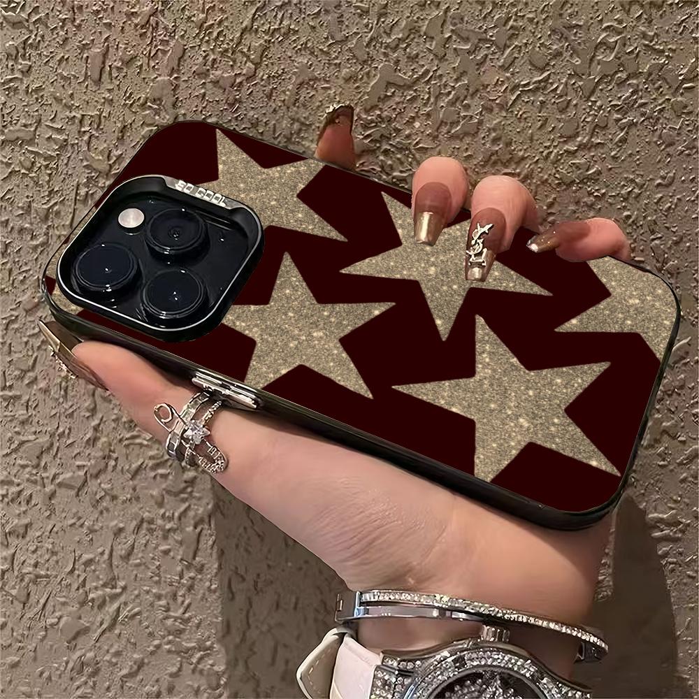 Shining Five Pointed Star Pattern Phone Case Suitable for iPhone 17 16 15 14 13 12 11 Pro/Max/Plus Anti Drop and Shockproof