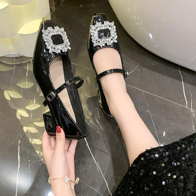 Beautiful Mary Jane Shoes Women's New 2025 Silver Thick Heel High Heels French Spring and Autumn Single Shoes Small Leather Shoes