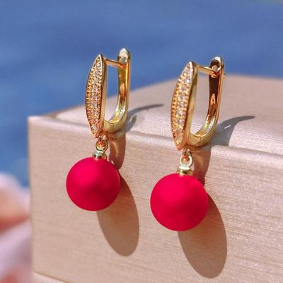 Red Imitation Pearl Drop Earrings for Women 2024 New Fashon Earring Trendy Party Jewelry Wedding Accessories