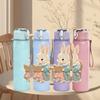 1PC Bunny Doll Soft Cute Cartoon Print 750ml Color Plastic Sports Water Bottle Leakproof Flip Straw Lid Suitable for Sports Office Home Use