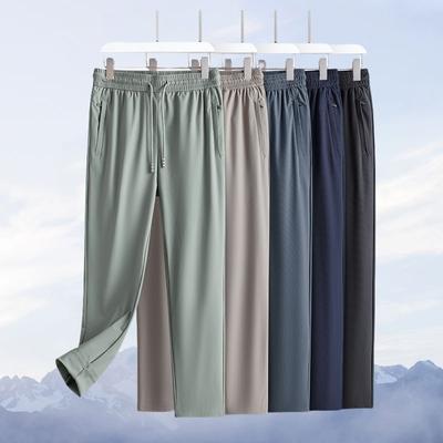 Foreign Trade Export Surplus Summer Men's Elastic Ice Silk Loose Straight-Leg Sports Quick-Dry Cool Casual Long Pants
