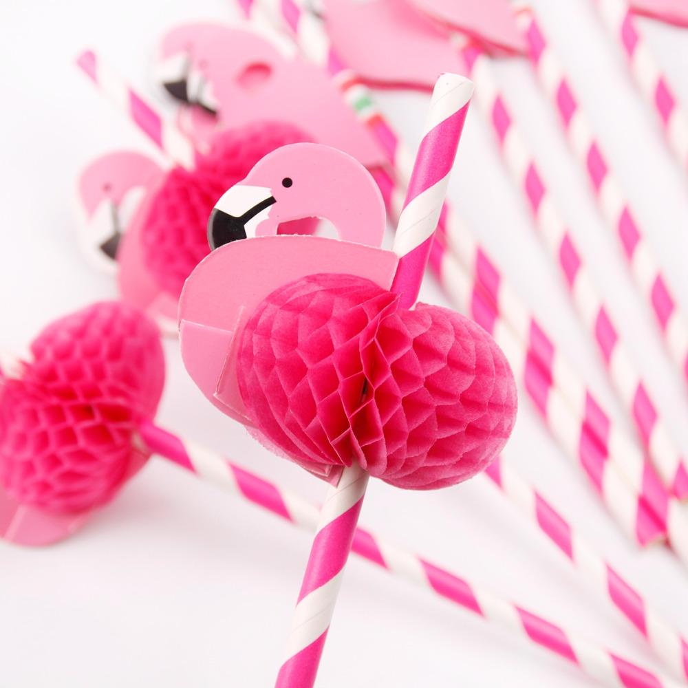 Rosa Papier-Flamingo-Strohhalme Hawaiische Partydekorationen Geburtstag Hochzeit Papier-Trinkhalme Strand Sommer Aloha Partyzubehör