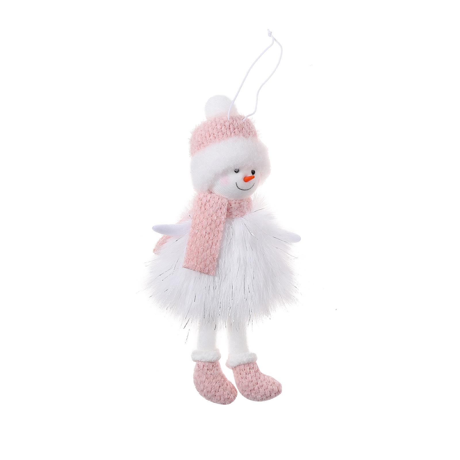 Pink & White Plush Snowman Ornament - Cute Christmas Tree Charm