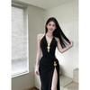 [Minimalist Black Aesthetics] Black Backless Dress, Slim and Thin One-piece Hot Spring Vacation Swimsuit