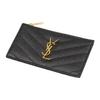Saint Laurent Ysl Cassandre Gold Logo Zipper Grainy Embossed Quilted Leather Card Holder Coin Purse Women wallet Black 607915-BOW01-1000