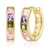 Gold Tone Multicolor Square Cut Huggie Hoop Earrings for Women Rainbow Colorful Elegant Daily Party Jewelry