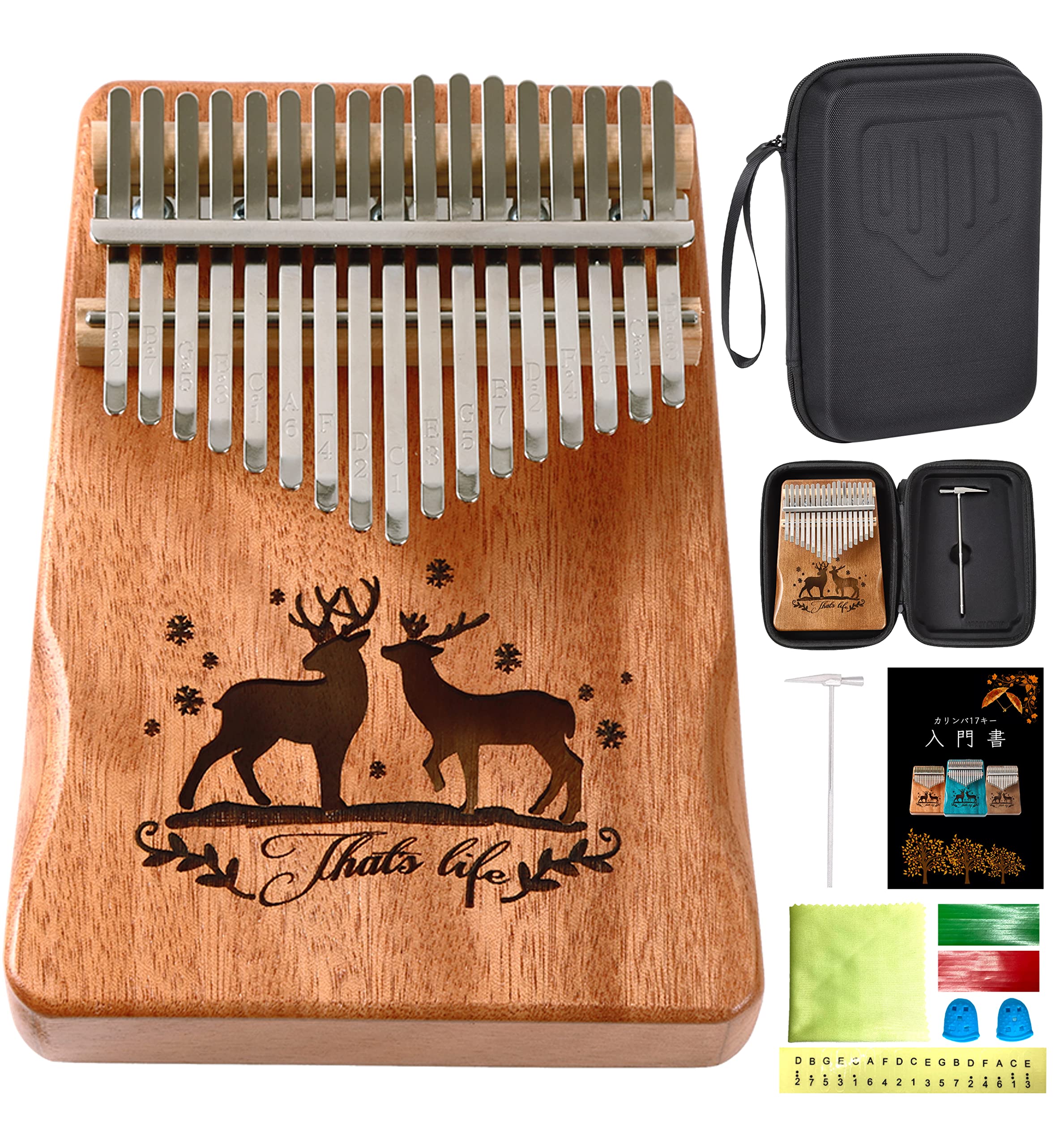 

PERDIN Kalimba Beginner Set, 17 Keys, Pre-Tuned, Includes Japanese Sheet Music, Beginner s Book, Case, Engraved, Mahogany (Organic Brown)