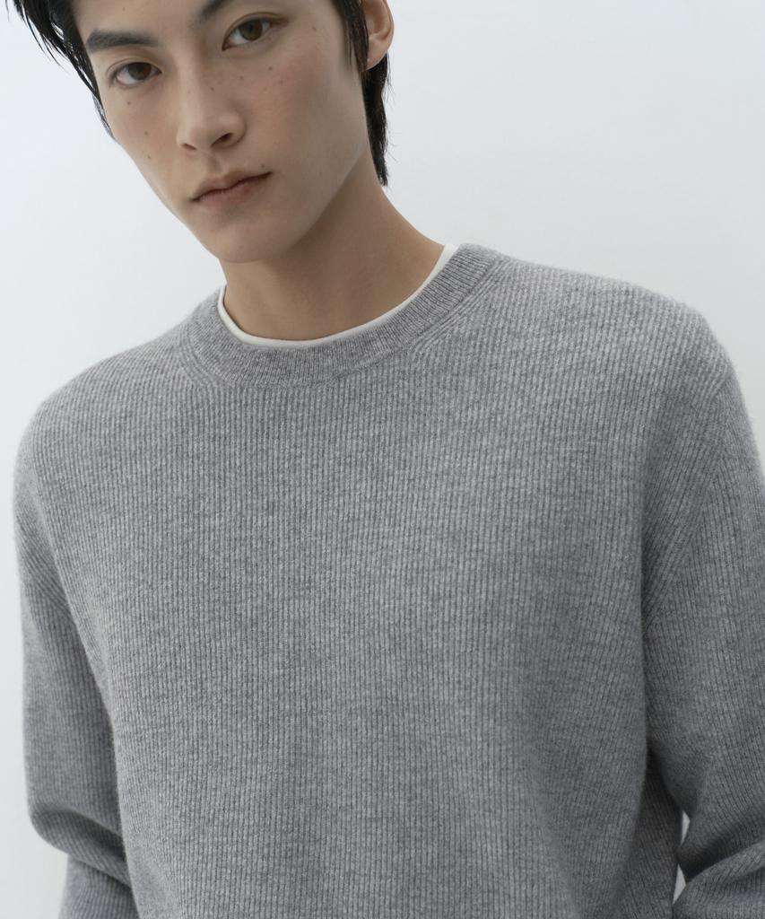 MUSINSA STANDARD [Victoria Wool] Minimal Ribbed Crop Knit [Melange Light Grey]
