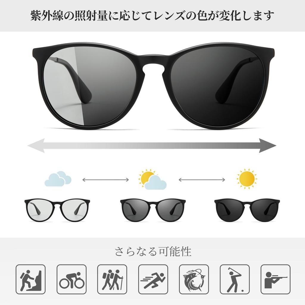 Vintage Round Sunglasses for Men Classic Retro Designer Style Frame Photochromic [SUNGAIT] - (Black (Matte Finish) / Lenses)