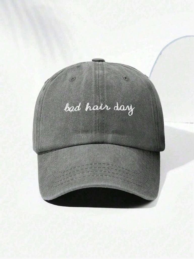 Gewaschene Baseballkappe Mit Gesticktem 'Bad Hair Day'-Text Verstellbar Mit Gebogenem Schirm Sonnenhut Für Draußen