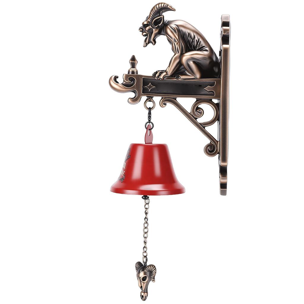 Vintage Xmas Devil Doorbell Resin Metal Decorative Wall Mounted Outdoor Devil Hanging Bell for Front Door Porch