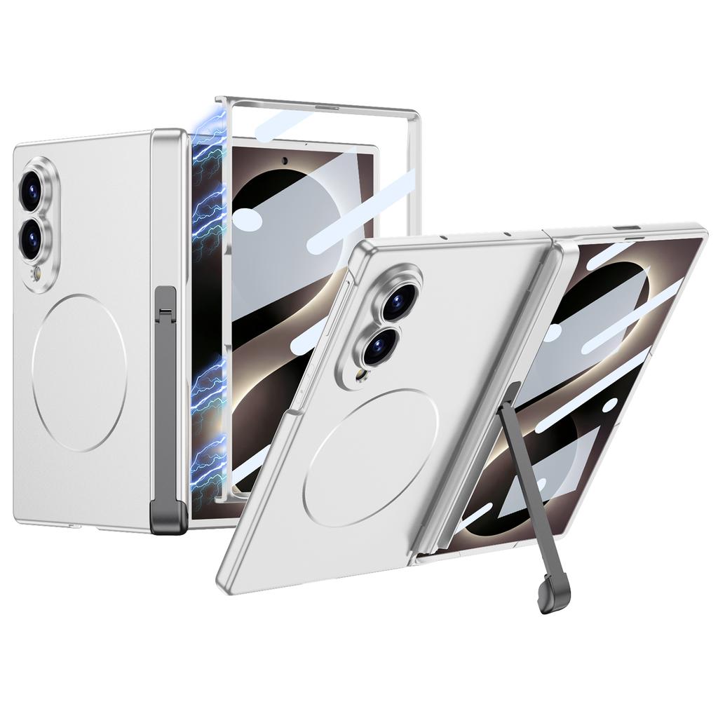 For Samsung Galaxy Z Fold 8 Wide Case Ultra-Thin Matte Magnetic Wireless Charging Folding Hinge Bracket with Tempered Film Cover