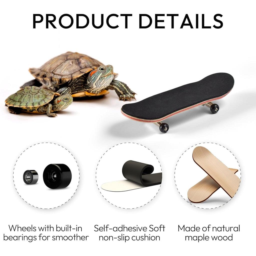 Turtle Skateboard Mini With Anti-Slip Pad, Smooth Rolling Wheels for Turtles, Tortoise and Bird Toys