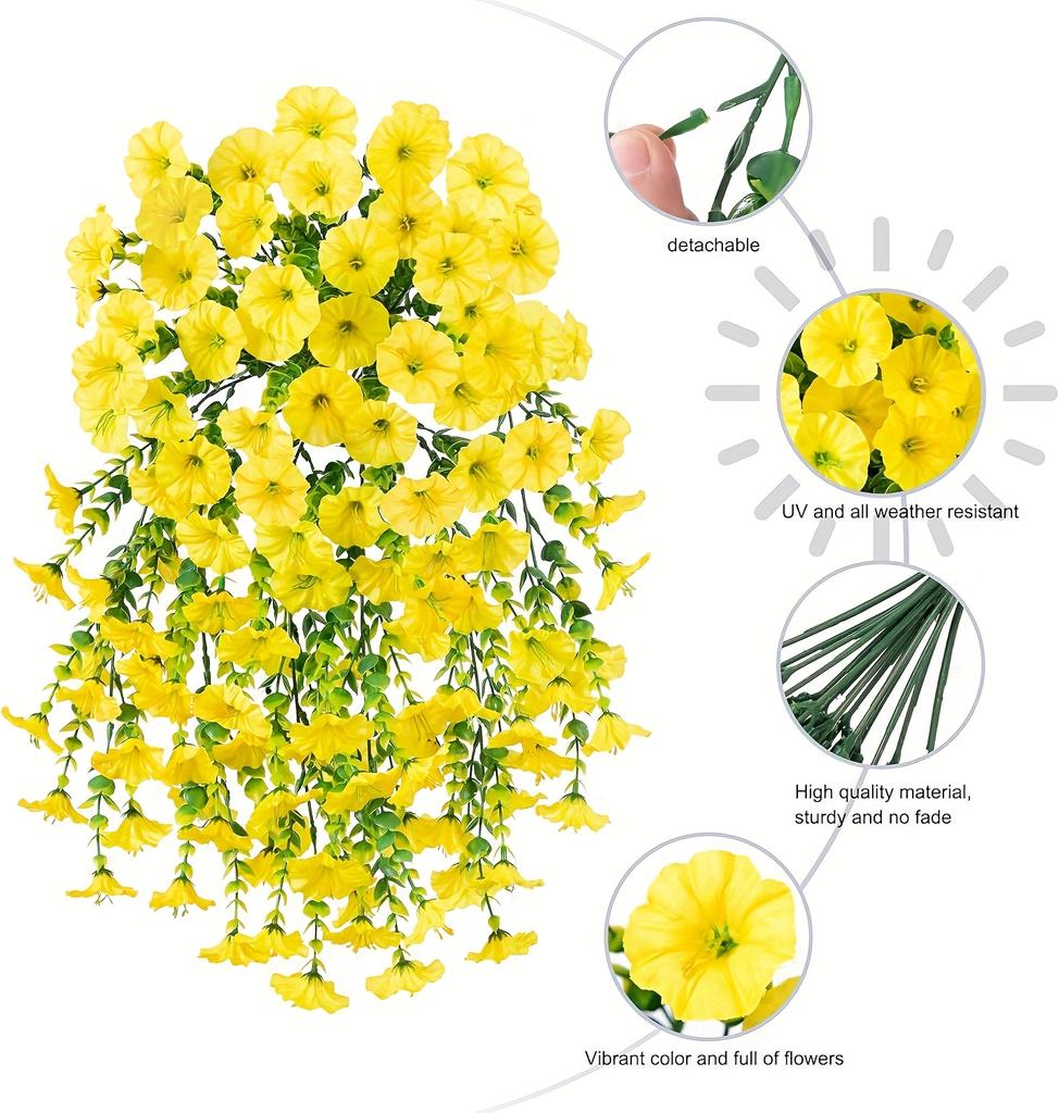 1pcs Artificial Morning Glory & Eucalyptus Vine Wall Hanging - Pink & Purple Trumpet Flower Decoration for Outdoor Garden, Patio, or Home Decor