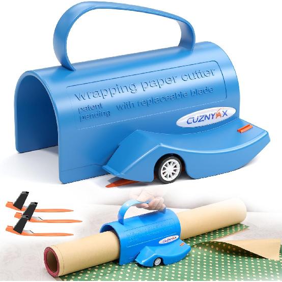 Wrapping Paper Roll Cutter Tool with 3 PCS Replaceable Blade Kit Gift Wrap Cutter for Christmas and Birthday Wrapping Paper Cutter Slider Paper Roll