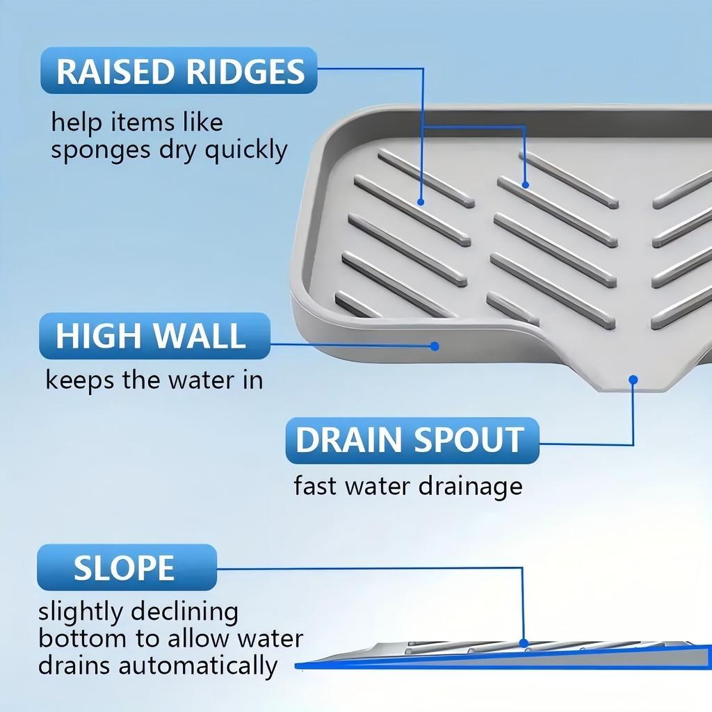 Silicone Bathroom Soap Dishes and Kitchen Sink Organizer, Sponge Holder, Dish Soap Tray, Idear for Dispenser, Scrubber,Bottle,Cup on Sink