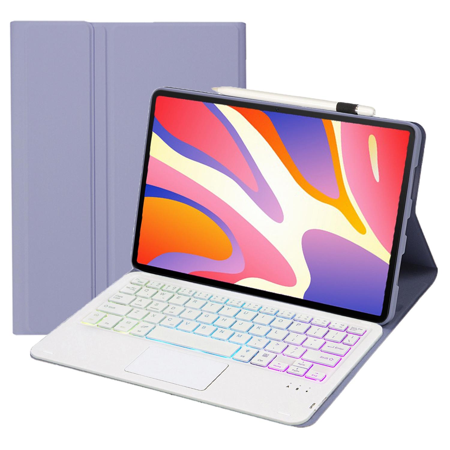 

AH17-AS For Huawei MatePad 11.5 Leather Tablet Case+Backlit Bluetooth-compatible Keyboard with Touchpad Purple