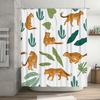 Animal Print Shower Curtain Leopard Pattern, Green Leaves Cacti, Home Decor, Customizable Sizes for Bathroom Decoration