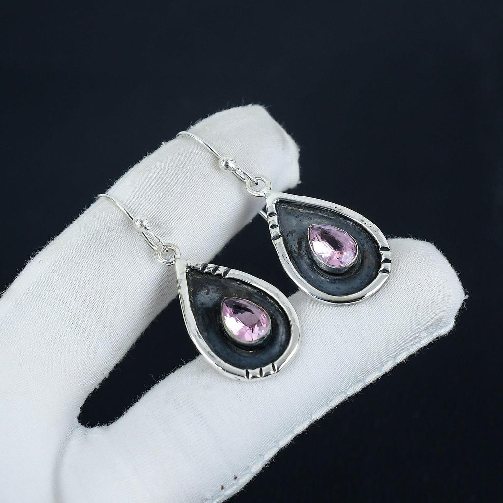 Amazing Pink Kunzite Gemstone Earrings, 925 Sterling Silver Earring, Handmade Boho Silver Jewelry Dangle Earrings, Anniversary Gift