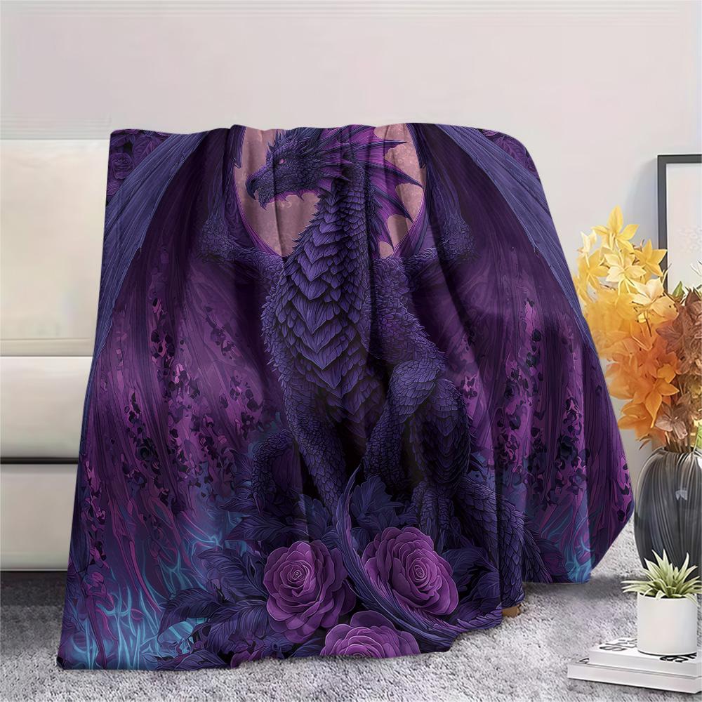 Rose Dragons  Print Flannel Blanket, High quality Comfortable for All Seasons, Home Decor, Warmth and Comfort