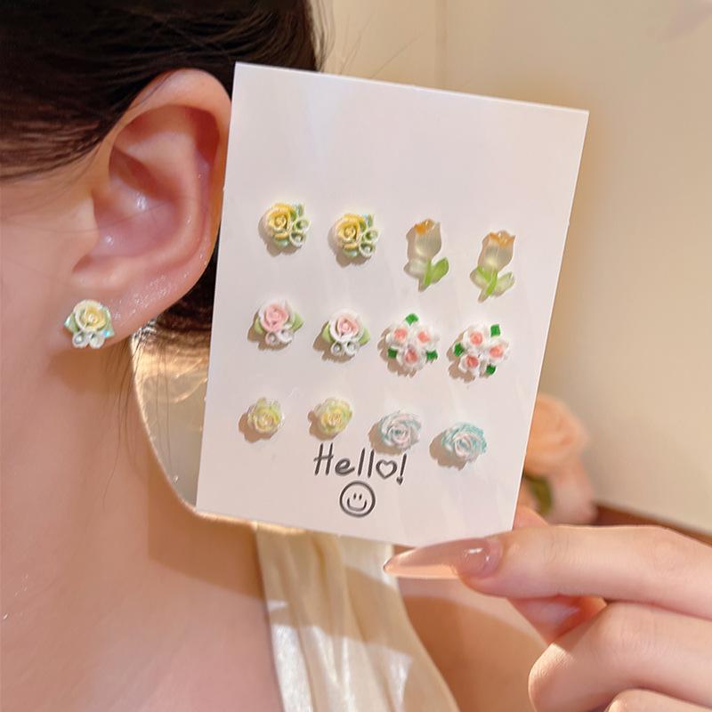 Twelve-piece summer dopamine flower butterfly stud earrings superfairy sweet personality spice girl set earrings earrings