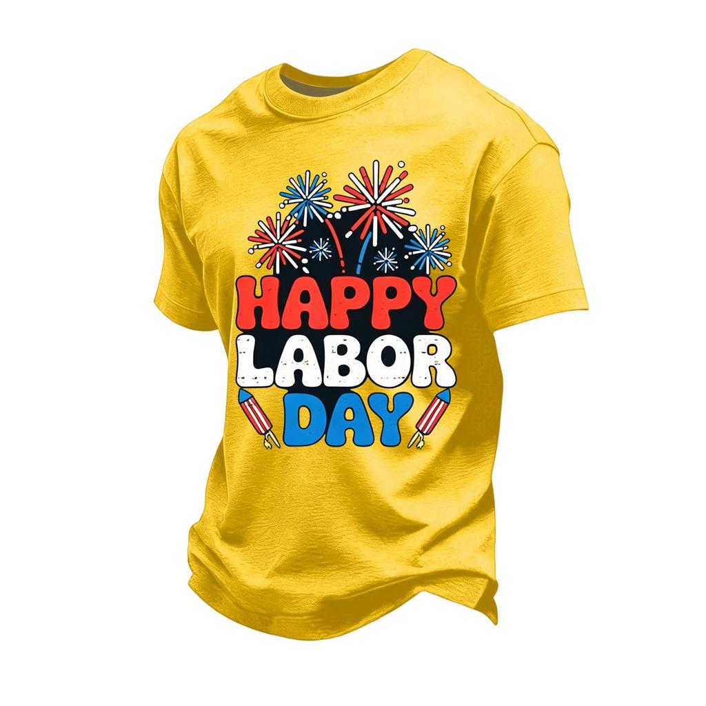 Men's Loose Fit Casual Short Sleeve T Shirt Labor Day Graphic Print Crew Neck Cotton Blend Top for Everyday Wear