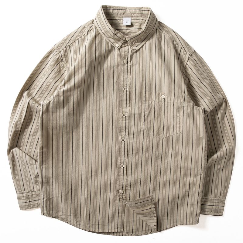 Striped Retro Shirt Jacket Men s Autumn New Japanese Style Loose Casual Long-Sleeve Shirt Washed Pure Cotton Top Apricot M