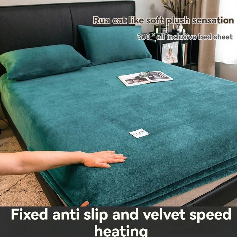 

М яке тепле плюшеве простирадло на еластичному матраці Пухнаста постільна білизна з коралового флісу Зимова пара Розкішна двоспальна постільна білизна 90x200cm only sheet