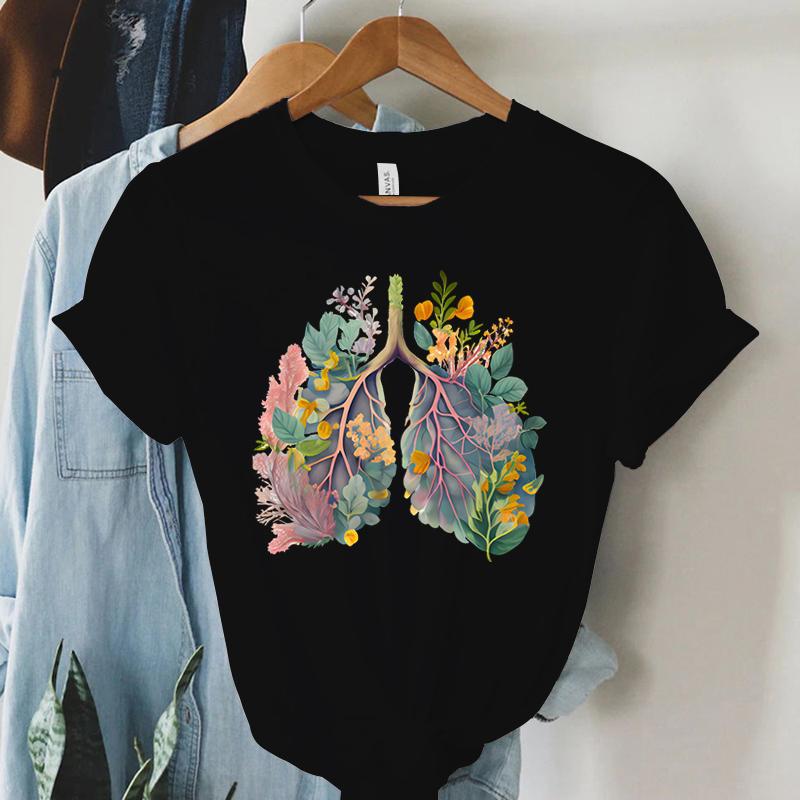 Colorful Anatomical Heart Lungs Tshirt Women Plant Floral Graphic Anatomy Tshirt Top Funny Cardiac Nurse Gift Summer Shirt 2024