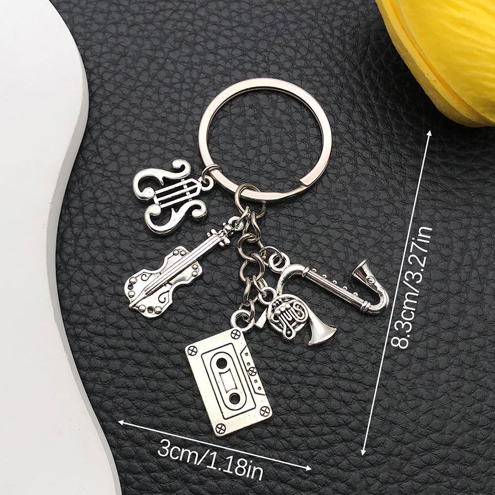 Vintage Silver Music Stand & Instrument Keychain with Musical Notes Pendant