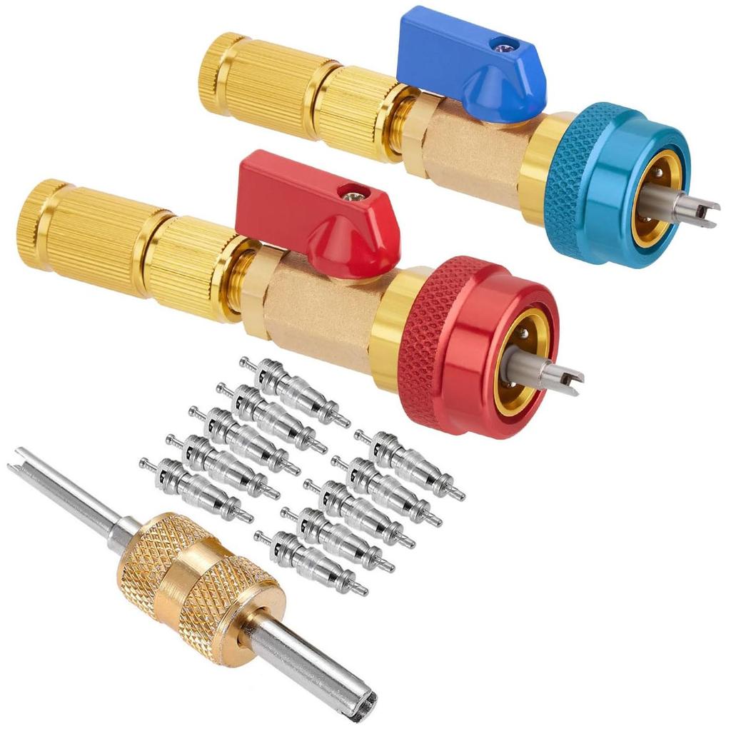 R134A R12 Valve Core Quick Remover Installer, Air Conditioning Adjustable High Pressure (Red) and Low Pressure (Blue) Valve Core Tool, 2 Pack