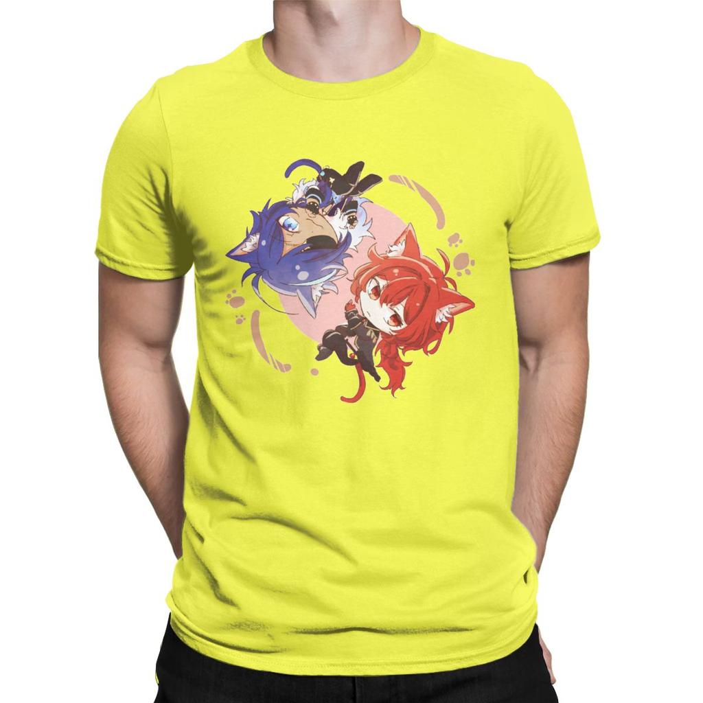 Genshin Impact Chibi Kaeya And Diluc T Shirts Men Anime Game Novelty Tee Shirt Crew
