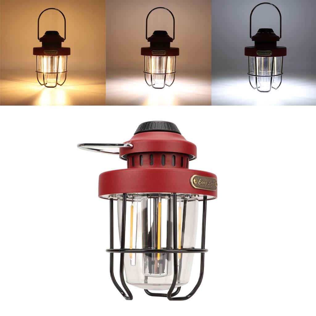 Retro LED Camping Lantern Portable Multifunctional Rechargeable Tent Light for Outdoor