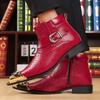 Punk Style Men Pointed Leather Shoe Star Designed Snake Print Stage Performance Party Boots Metal Pointed Motorcycle Cowboy Boot