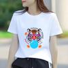 Interesting Tiger Cartoon Printed Short Sleeved Round Neck Womens Tshirt for Spring and Summer Versatile Womens Tshirt